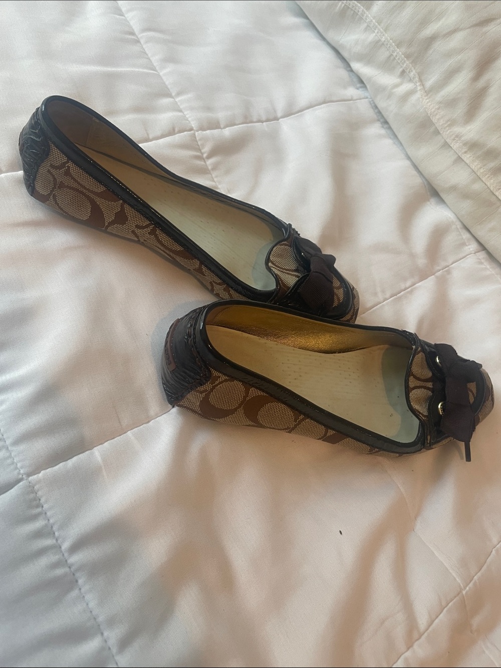 Coach Brown Signature Canvas Bow Ballet Flats